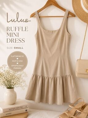 Lulus Beige Lace-Up Back Mini Dress Size Small